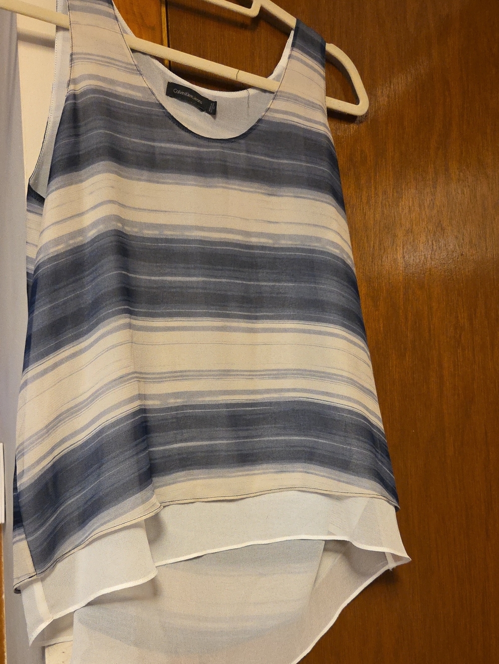 WORN ONCE Calvin Klein Blue and Cream Layered Striped Sleeveless Tank